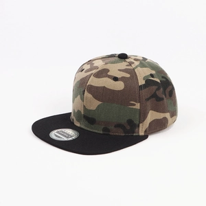 Classic camouflage snapback baseball cap with flat black brim and canvas texture