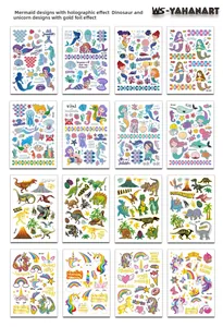 Lot de 16 tatouages temporaires holographiques et dorés pour enfants motifs dinosaures