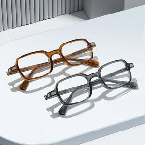 Retro TR90 square anti-blue light glasses with transparent frame and metal hinge details