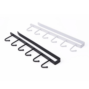 Dual pack of black and white under-cabinet iron storage racks with 6 hooks each