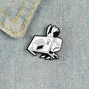 Creative Tired Worker Flipping Table Enamel Brooch Black White Alloy Cartoon Office Life Pin For Clothes Bags Accessory