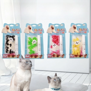 Colorful pet nail covers in M size with glue, featuring four vibrant colors in retail packs