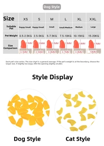 Size chart for dog nail caps ranging from XS to XXL with weight and dimension details