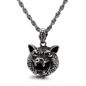 Vintage Wolf Head Dragon Pendant Necklace Stainless Steel Punk Gothic Hip Hop Jewelry For Men Retro Animal Style