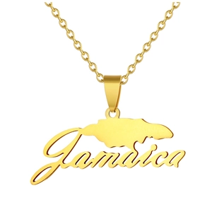 Polished gold stainless steel Jamaica map pendant necklace for men and women