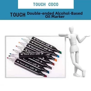Close-up of dual-tip alcohol markers featuring fine and broad nibs for versatile drawing