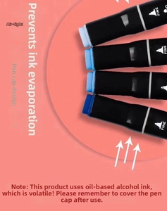 Detailed view of airtight cap and fine tip on professional alcohol-based dual markers
