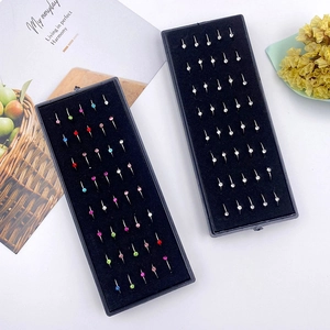 40pcs set of stainless steel nose rings with colorful and clear crystals in gift boxes