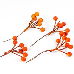 Three orange-red artificial berry branches for home decor and floral arrangements
