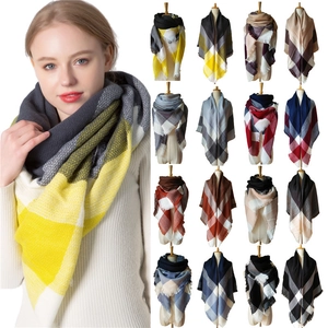 Women's yellow and grey plaid cashmere-like scarf shawl with multiple color options