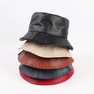 PU Leather Bucket Hat Waterproof Windproof Flat Top Fashion Retro Fisherman Hat Unisex Adjustable Streetwear Style
