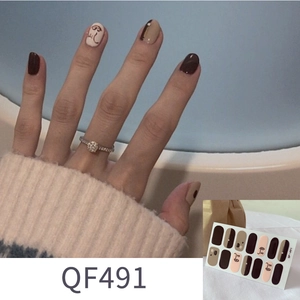 Details von QF491 Leopard Nagelaufklebern mit abstrakter Gesichtskunst und Erdtönen