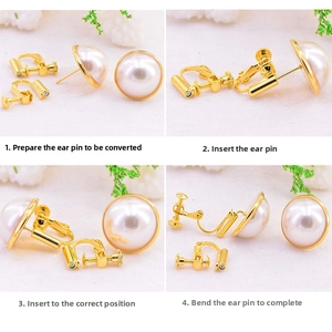 Step-by-step guide for converting stud earrings to U-shape clip-ons with gold converters