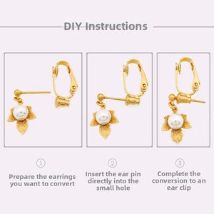 Step-by-step tutorial for converting stud earrings to clip-ons using gold U-shaped converters