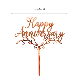 Rose gold acrylic happy anniversary cake topper for wedding party dessert decoration