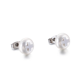 Cross Artificial Pearl Stud Earrings Stainless Steel Elegant Fashion Jewelry For Women Simple Religious Style Accessory