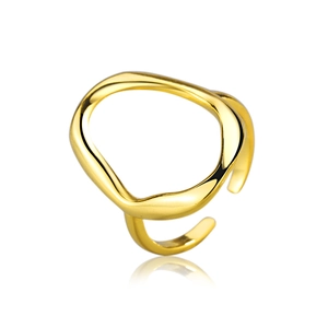 Minimalist irregular open ring in golden finish with organic circular geometry design