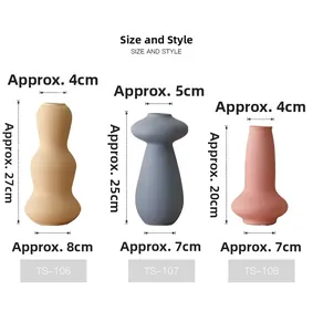 Guida alle dimensioni per vasi in ceramica opaca Morandi nei colori blu, giallo e rosso