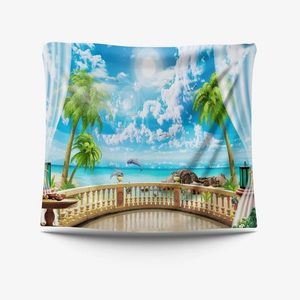 Detail showing high-definition 3D seascape print on high-quality polyester wall tapestry