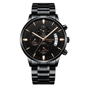 Montre chronographe pour homme en acier inoxydable noir avec aiguilles lumineuses