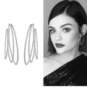 Luxury Multi-layer C-shaped Copper Earrings With Zirconia Inlay And Silver Earring Post For Women Fashion Jewelry Statement Hoops