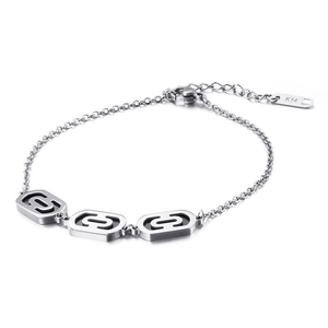Minimalist silver stainless steel bracelet with geometric hollow rectangular links and K14 stamp