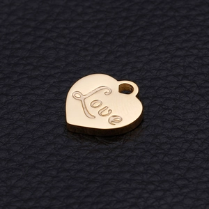 Golden heart-shaped stainless steel pendant with Love engraving on black leather
