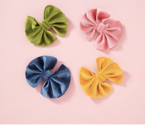 Set of 4 velvet scalloped bows for hair clips in green, pink, blue, and yellow