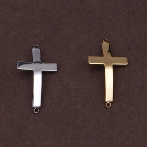 Polished stainless steel cross pendant connectors in gold and silver finishes
