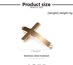 Polished golden stainless steel cross connector with double holes, 20x35mm size