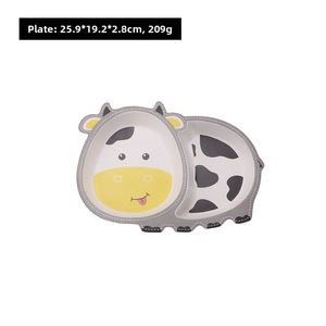 Cartoon cow shaped bamboo fiber divided plate for kids with dual food compartments