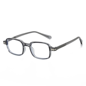 Translucent grey TR90 square frame glasses with silver metal accents on the temples