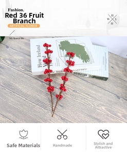 Dettaglio rami di bacche rosse artificiali con 36 bacche per decorazione domestica