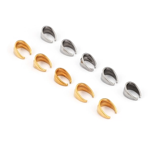 Set of 10 gold and silver stainless steel striped bail connectors for DIY necklace charms