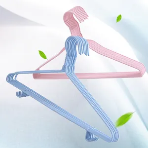 Thickened non-slip dipped metal clothes hangers in pink and blue for wet and dry use