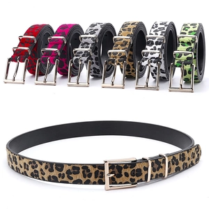Chic leopard print pony hair belts with gold metal buckles for women in six colors