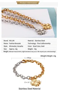 Détails du bracelet trèfle en acier inoxydable bicolore avec dimensions de précision