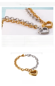Detailed view of hollow heart pendant on stainless steel chain with dimensions