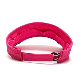 Adjustable bright pink sun visor hat with breathable mesh and tricolor ribbon detail