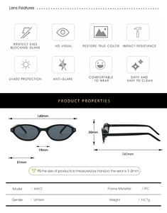 Tableau des tailles pour lunettes de soleil ovales avec largeur 140mm et matériau PC