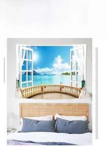 Detailed view of Mediterranean balcony wall tapestry with sea view for home decor