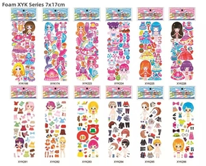 Set of 12 3D Santa Claus dress-up foam stickers with diverse outfits and cartoon characters