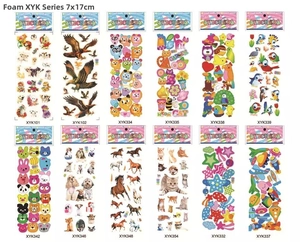 Detail showing various 3D bubble stickers including animals, stars, and vehicles