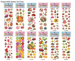 Set of 12 3D foam stickers featuring colorful flower and fruit designs, size 7x17cm