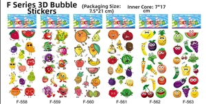Detailed set of 6 3D cartoon fruit and vegetable bubble stickers for kids reward gifts