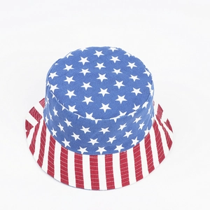 American flag bucket hat with star pattern crown and striped brim for sun protection