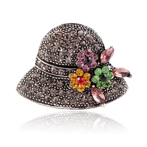 Retro Hat Leaf Alloy Rhinestone Brooch Pin Enamel Flower Vintage Clothing Decor Accessories For Women
