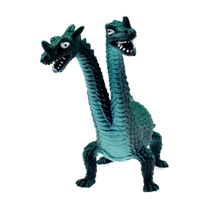 Detailansicht der grünen zweiköpfigen Drachen-Monster-Spielfigur mit Schuppentextur