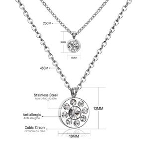 Size chart for stainless steel cross pendant necklaces with cubic zirconia measurements
