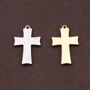 Polished stainless steel cross and angel pendants in silver and gold finishes